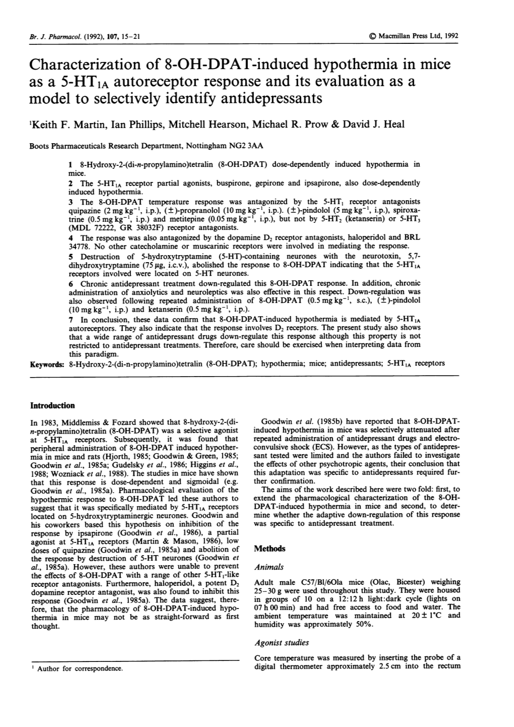 Characterization of 8-OH-DPAT-Induced Hypothermia