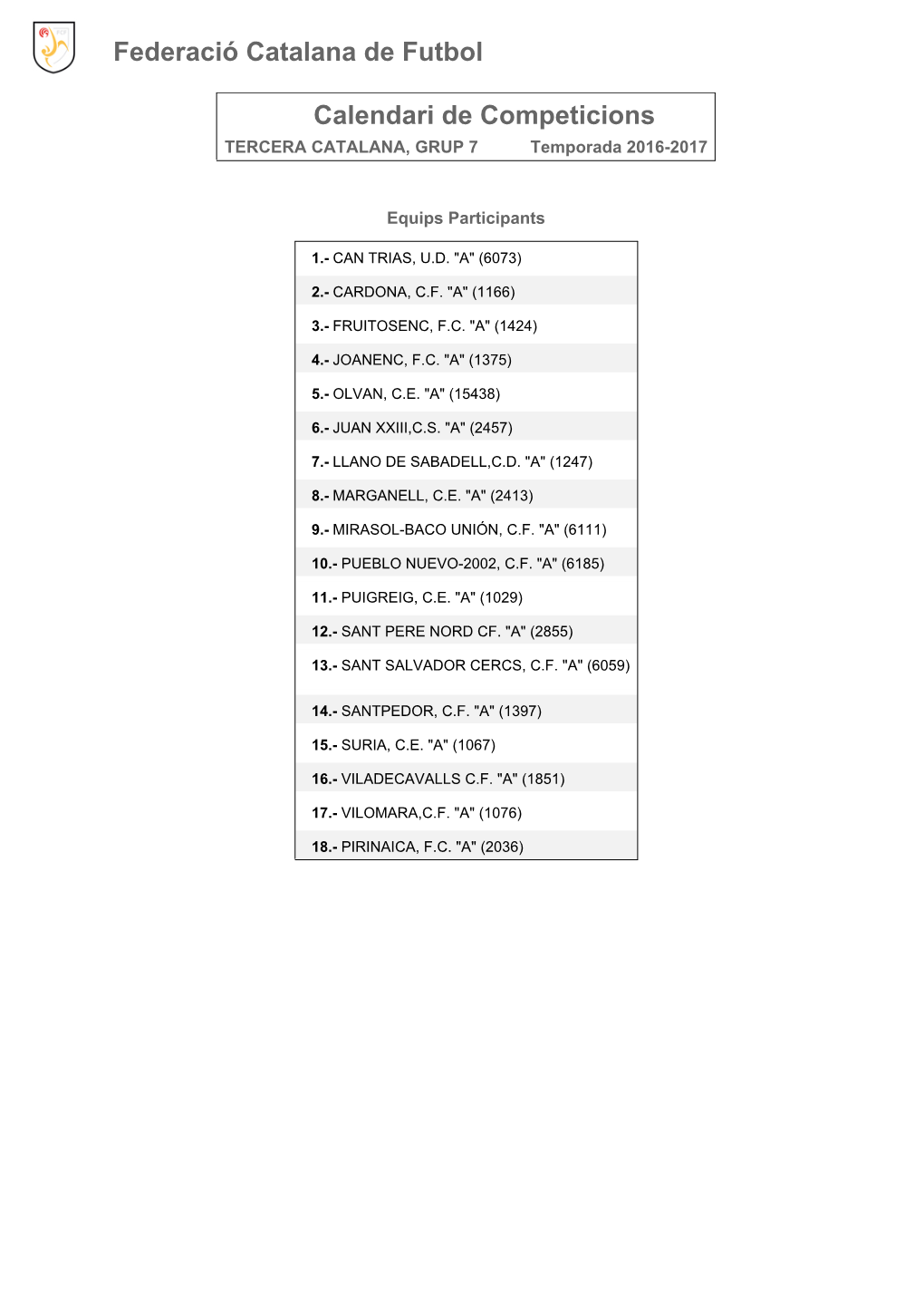 Calendari De Competició