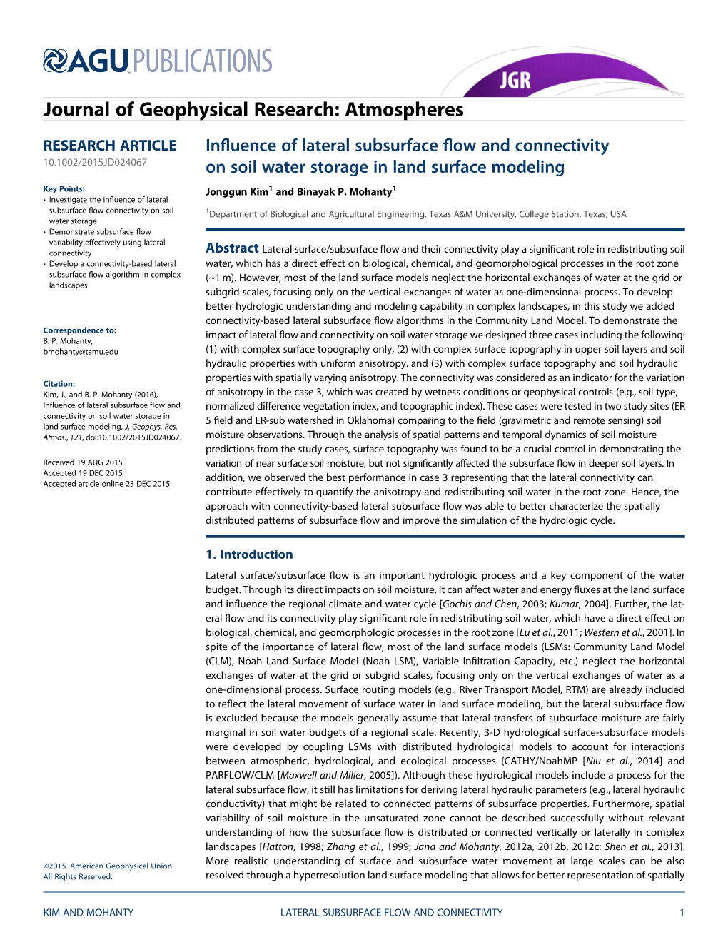 Influence of Lateral Subsurface Flow And