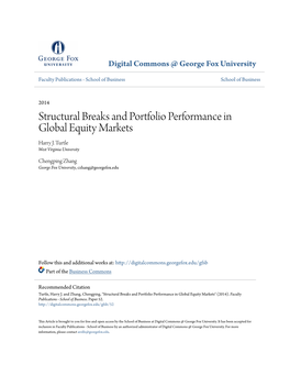 Structural Breaks and Portfolio Performance in Global Equity Markets Harry J