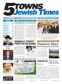 Passover Diary: Rabbi Binyomin Moskovits on Tuesday at 1:00 P.M., Will Spend Shabbos in on the Streets of St