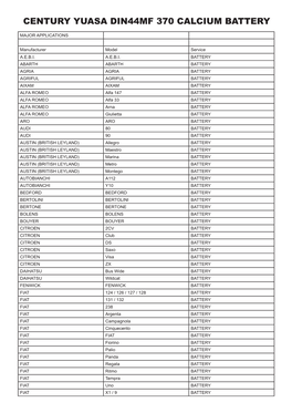 Century Yuasa Din44mf 370 Calcium Battery