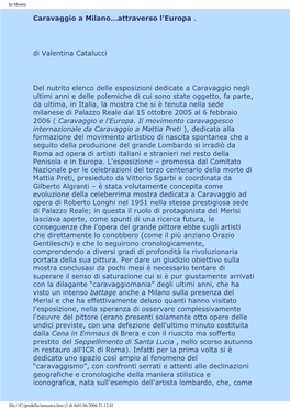 Caravaggio a Milano…Attraverso L'europa