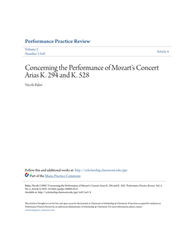 Concerning the Performance of Mozart's Concert Arias K. 294 and K