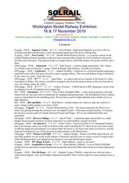 Workington Model Railway Exhibition 16 & 17 November 2019