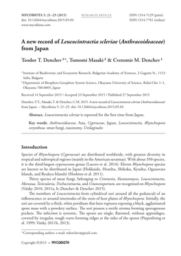 A New Record of Leucocintractia Scleriae (Anthracoideaceae) from Japan