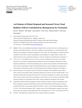 An Estimate of Global, Regional and Seasonal Cirrus Cloud Radiative Effects Contributed by Homogeneous Ice Nucleation David L