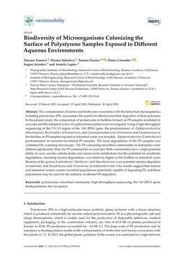 Biodiversity of Microorganisms Colonizing the Surface of Polystyrene Samples Exposed to Diﬀerent Aqueous Environments
