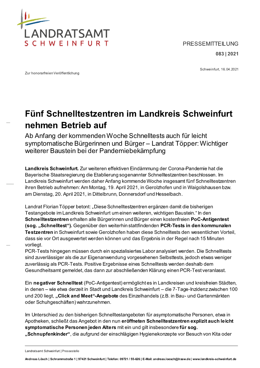 Fünf Schnelltestzentren Im Landkreis Schweinfurt Nehmen Betrieb