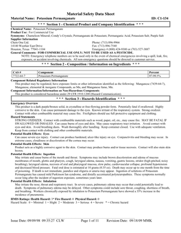 Material Safety Data Sheet Material Name: Potassium Permanganate ID: C1-134