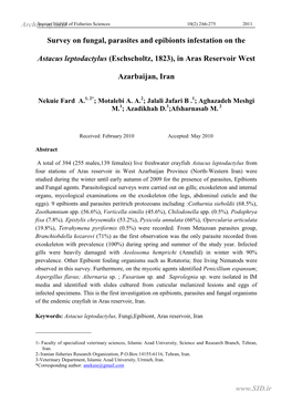 Survey on Fungal, Parasites and Epibionts Infestation on The