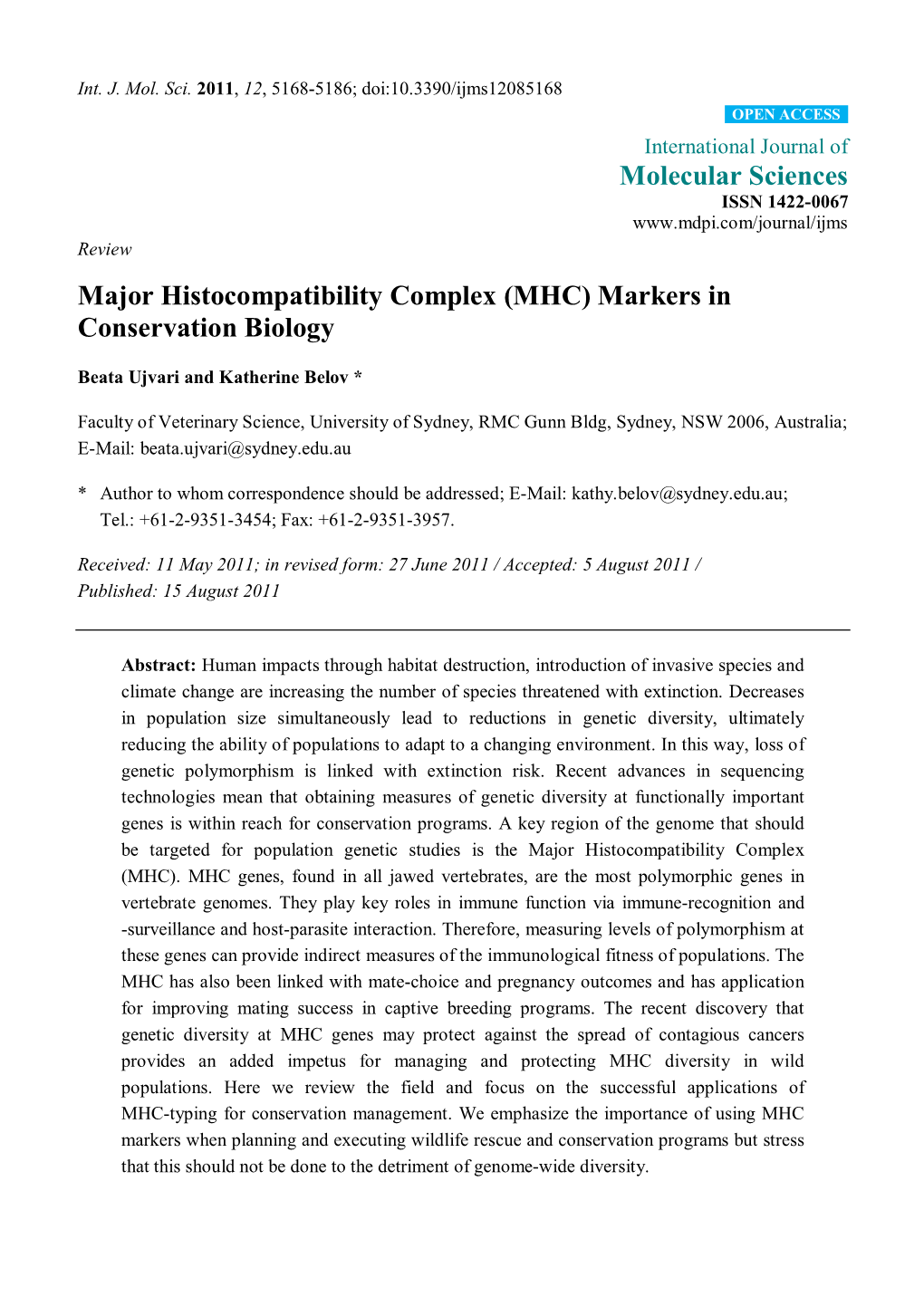 Major Histocompatibility Complex (MHC) Markers in Conservation Biology