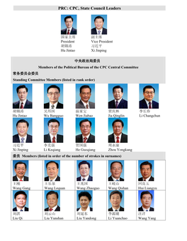 PRC: CPC, State Council Leaders