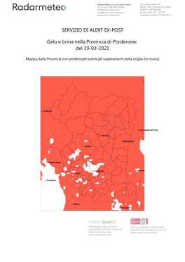 SERVIZIO DI ALERT EX-POST Gelo E Brina Nella Provincia Di Pordenone