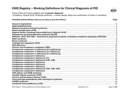 ESID Registry – Working Definitions for Clinical Diagnosis of PID