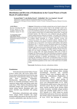 Jurnal Biologi Tropis Distribution and Diversity of Echinoderms in The