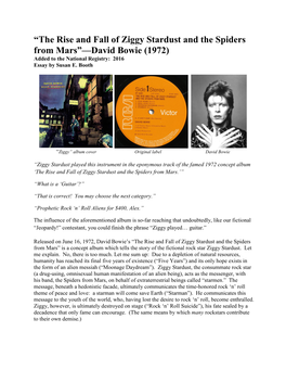 Rise and Fall of Ziggy Stardust and the Spiders from Mars”—David Bowie (1972) Added to the National Registry: 2016 Essay by Susan E