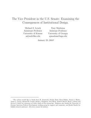 The Vice President in the U.S. Senate: Examining the Consequences of Institutional Design