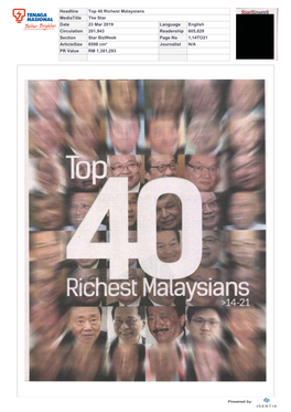 Headline Top 40 Richest Malaysians Mediatitle the Star Date 23 Mar