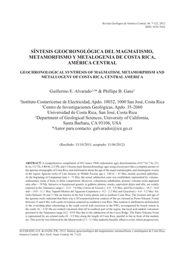 Síntesis Geocronológica Del Magmatismo, Metamorfismo Y Metalogenia De Costa Rica, América Central