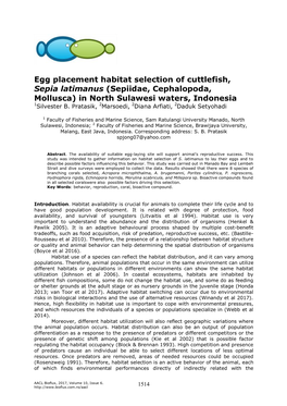 Egg Placement Habitat Selection of Cuttlefish, Sepia Latimanus (Sepiidae, Cephalopoda, Mollusca) in North Sulawesi Waters, Indonesia 1Silvester B