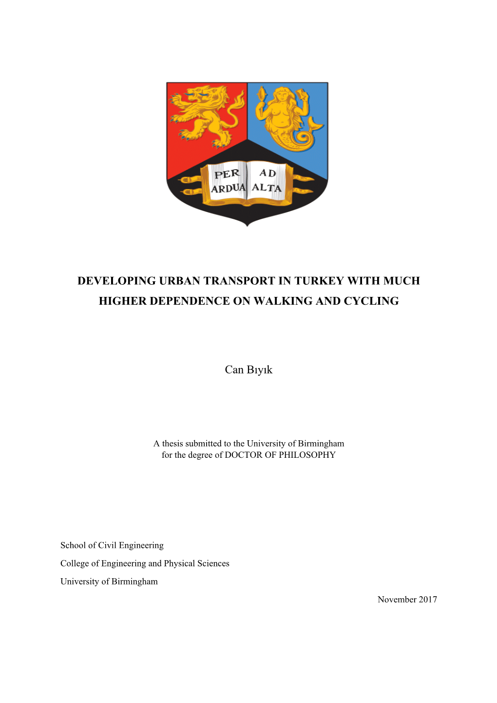 Developing Urban Transport in Turkey with Much Higher Dependence on Walking and Cycling