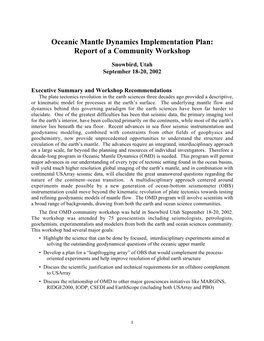 Oceanic Mantle Dynamics Implementation Plan: Report of a Community Workshop