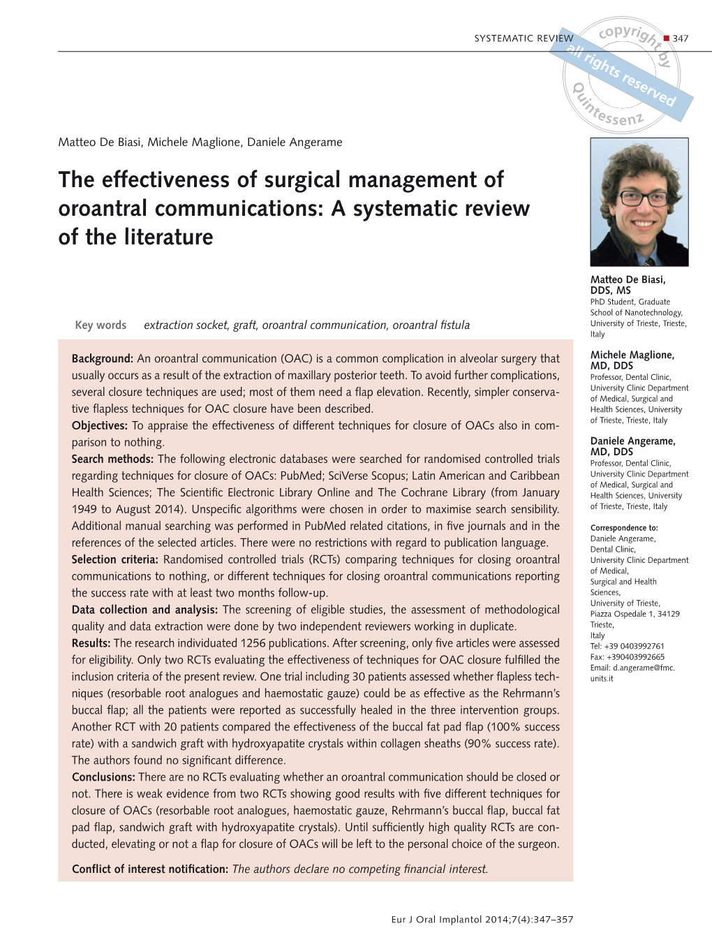 The Effectiveness of Surgical Management of Oroantral Communications: a Systematic Review of the Literature
