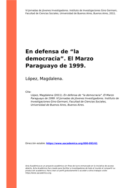 En Defensa De “La Democracia”. El Marzo Paraguayo De 1999