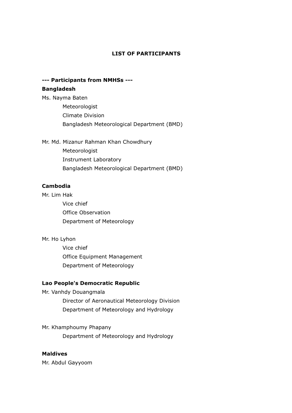 LIST of PARTICIPANTS --- Participants from Nmhss