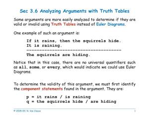 Sec 3.6 Analyzing Arguments with Truth Tables