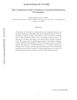 Zero Temperature Phase Transitions in Quantum