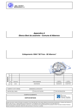 Appendice a Elenco Beni Da Asservire - Comune Di Alberona