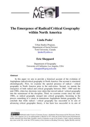 The Emergence of Radical/Critical Geography Within North America