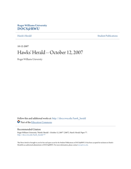 Hawks' Herald -- October 12, 2007 Roger Williams University
