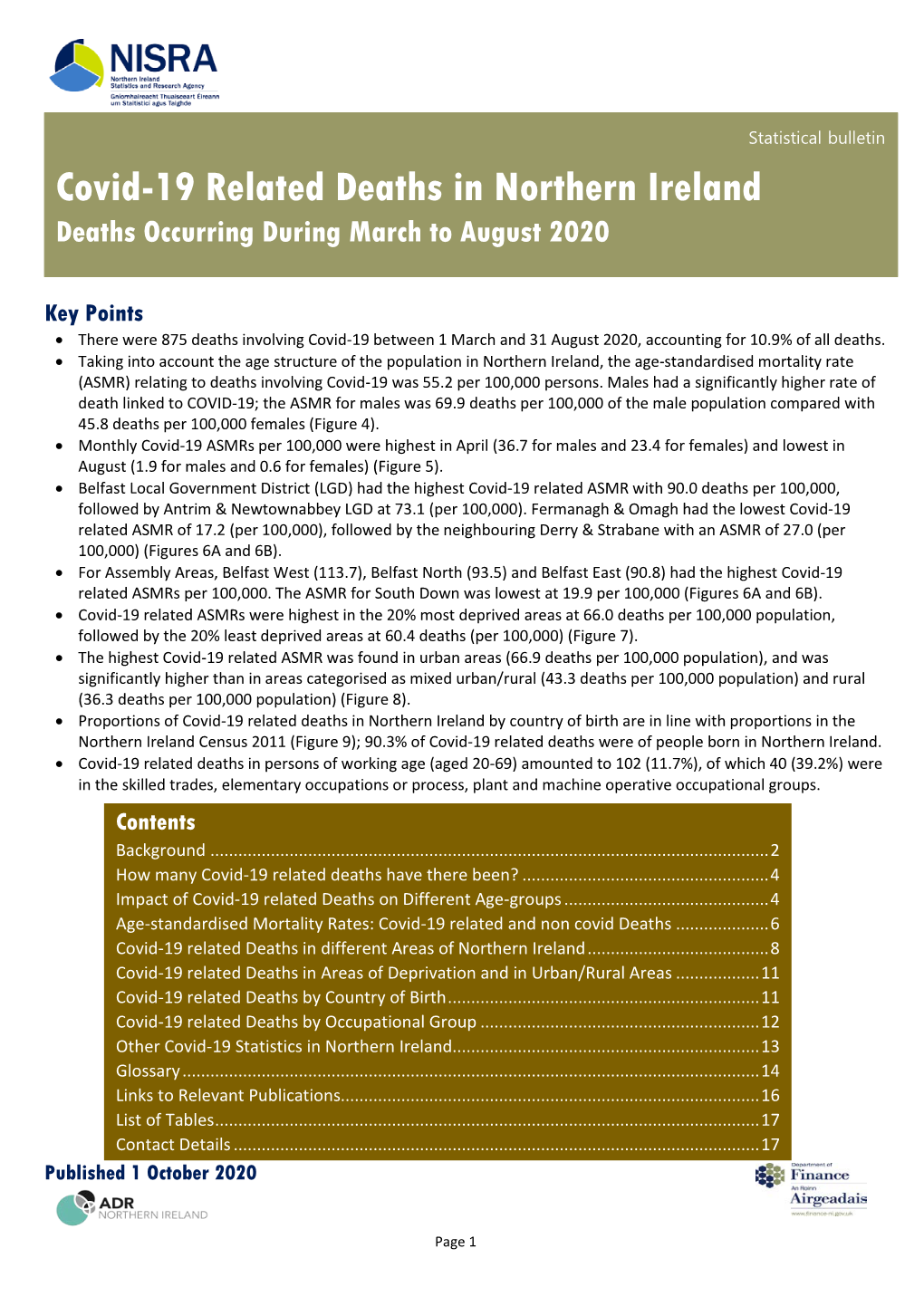 Excess Mortality and Covid-19 Related Deaths in Northern Ireland