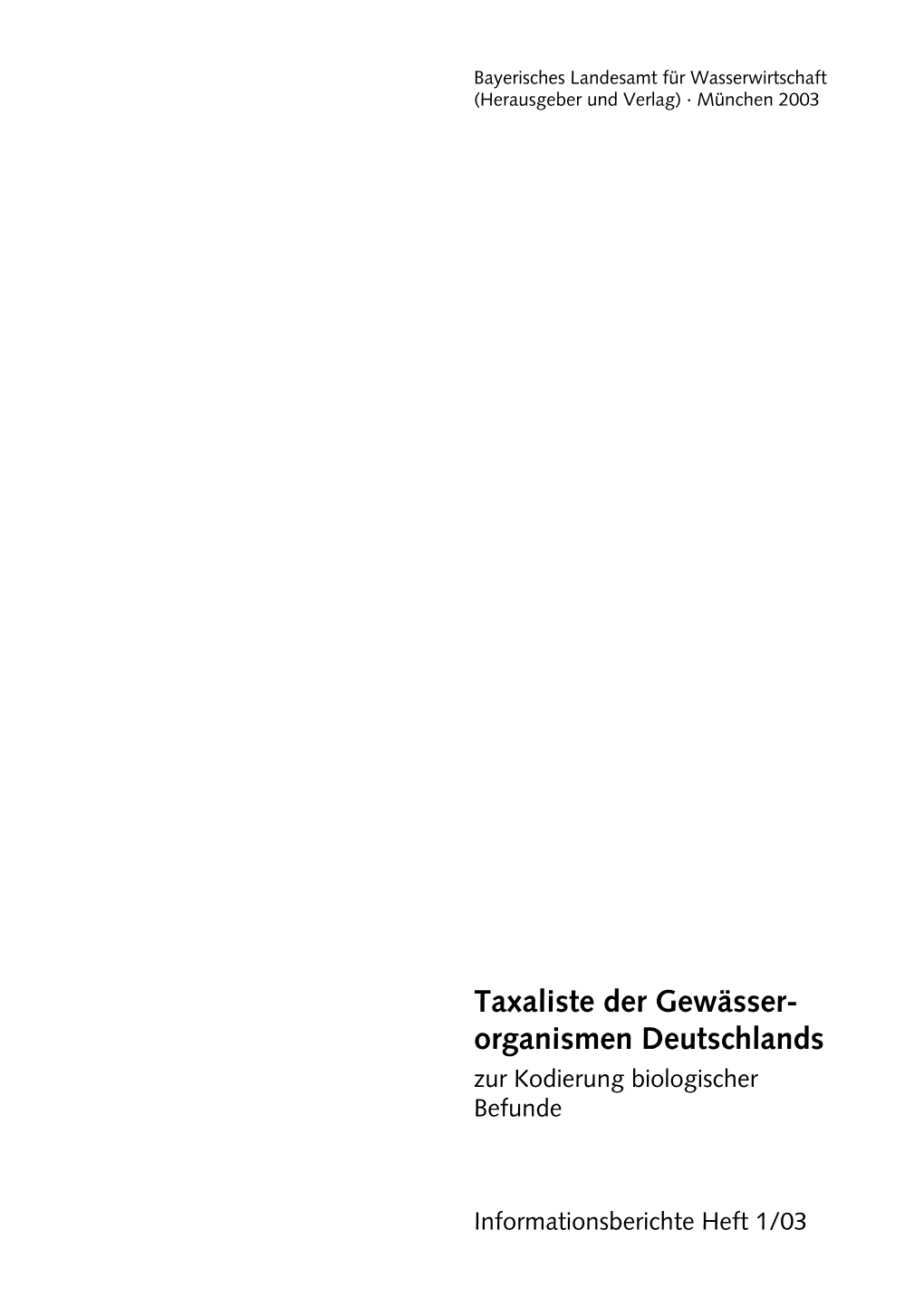 Taxaliste Der Gewässerorganismen Deutschlands Zur Kodierung