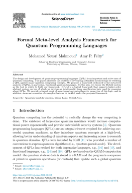 Formal Meta-Level Analysis Framework for Quantum Programming Languages