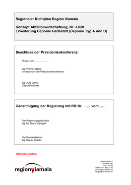 Regionaler Richtplan Region Viamala Konzept Abfallbewirtschaftung, Nr