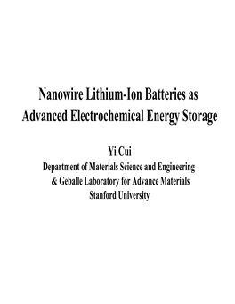 Nanowire Lithium-Ion Batteries As Advanced Electrochemical Energy Storage