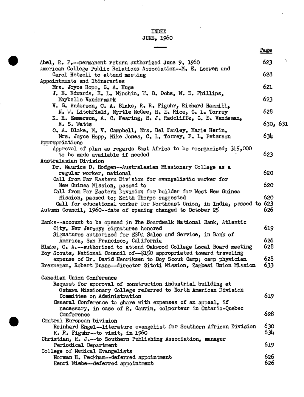 General Conference Committee Minutes for June, 1960