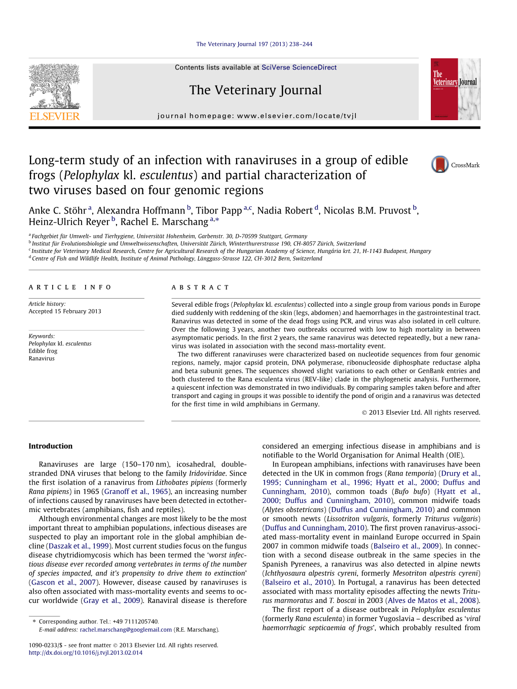 Long-Term Study of an Infection with Ranaviruses in a Group of Edible Frogs (Pelophylax Kl