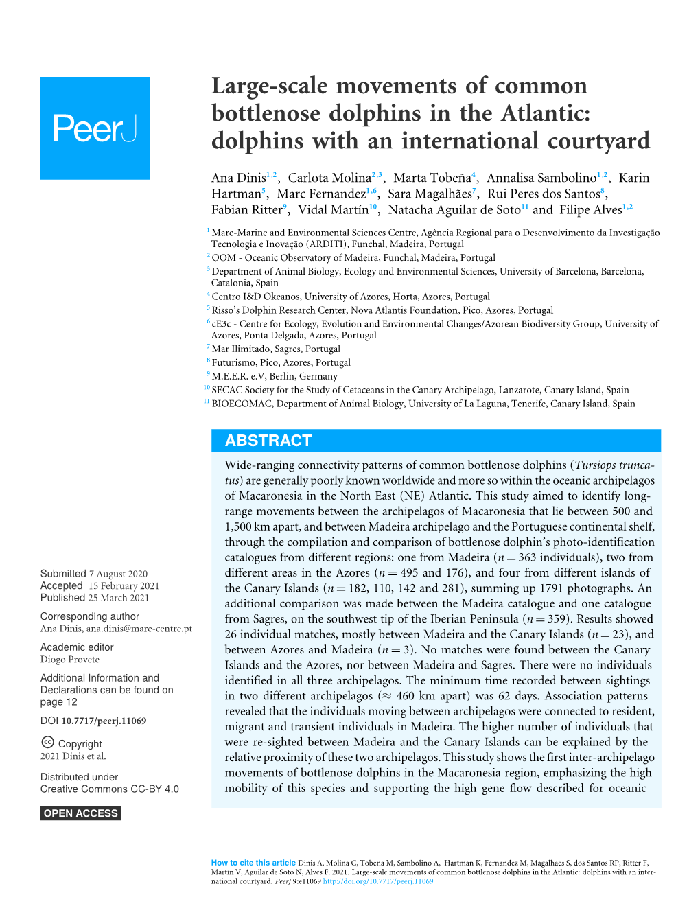 Large-Scale Movements of Common Bottlenose Dolphins in the Atlantic: Dolphins with an International Courtyard