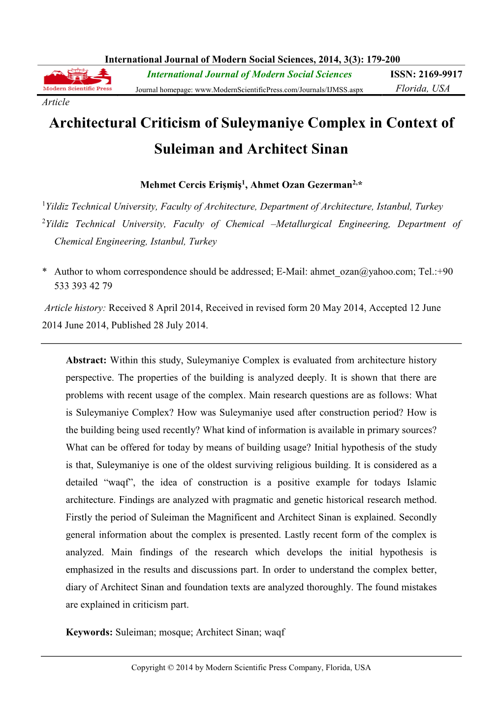 Architectural Criticism of Suleymaniye Complex in Context of Suleiman and Architect Sinan