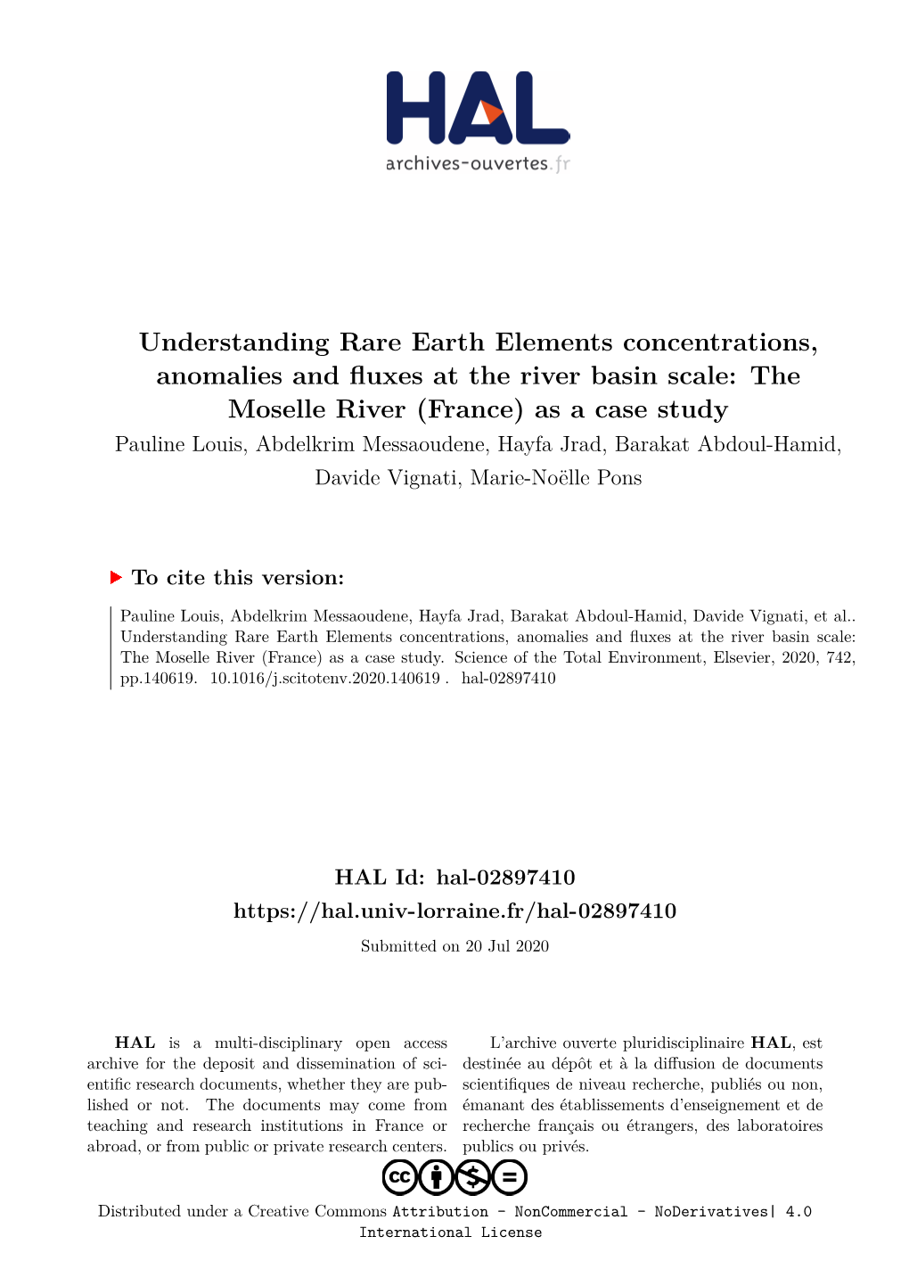 The Moselle River (France) As a Case Study Pauline Louis, Abdelkrim Messaoudene, Hayfa Jrad, Barakat Abdoul-Hamid, Davide Vignati, Marie-Noëlle Pons