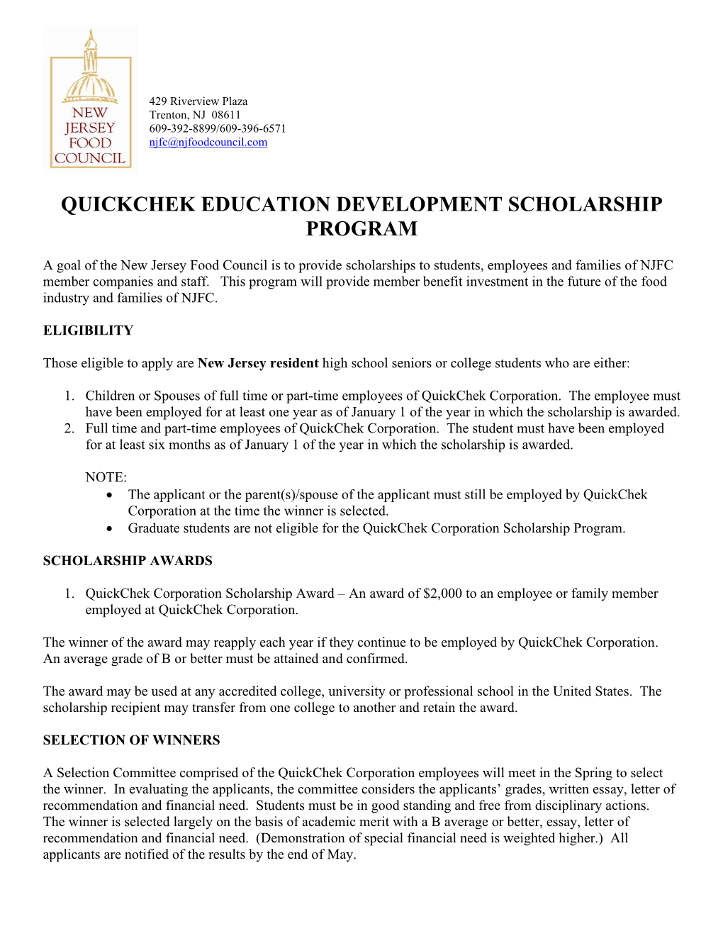 Quickchek Education Development Scholarship Program