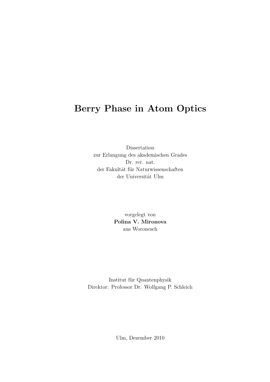 Berry Phase in Atom Optics