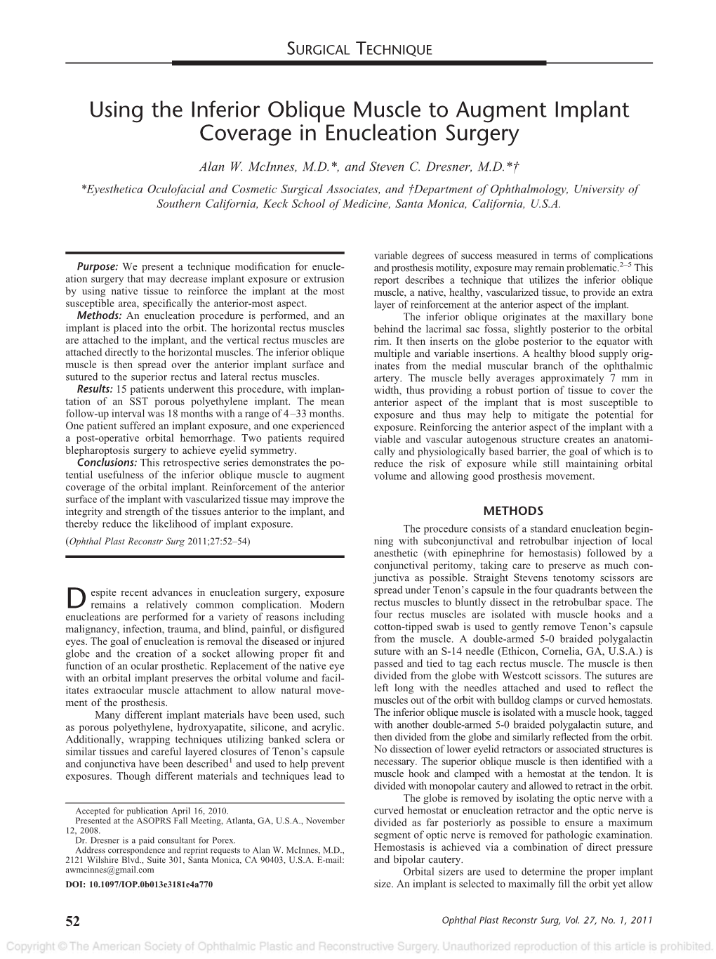 Using the Inferior Oblique Muscle to Augment Implant Coverage in Enucleation Surgery