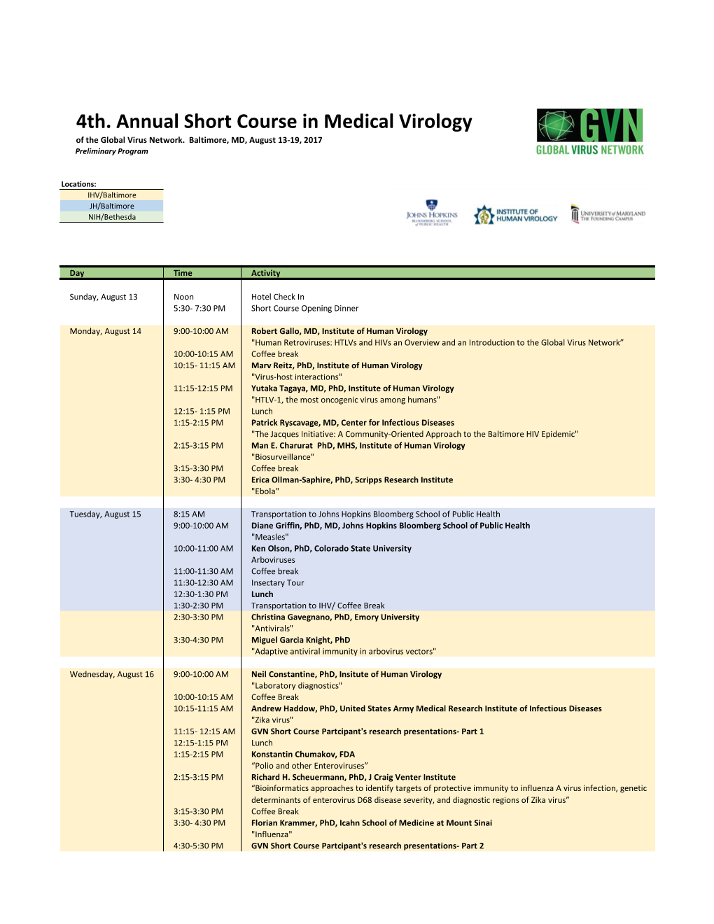 4Th. Annual Short Course in Medical Virology of the Global Virus Network