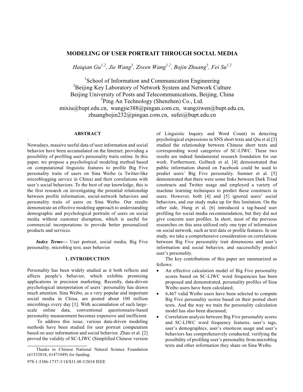 Modeling of User Portrait Through Social Media